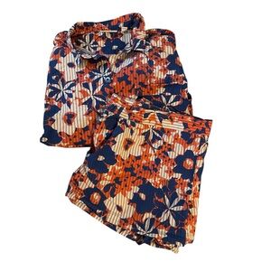 Floral Women's Pajama Set - Orange and Blue